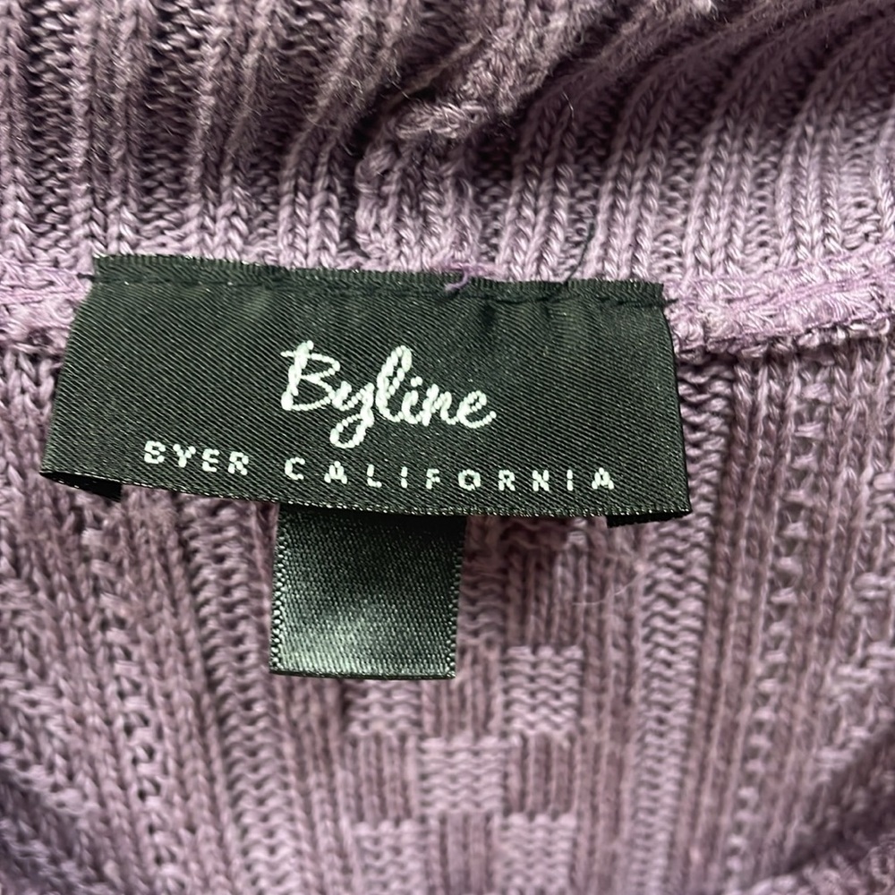 Byline Byer California purple cable knit short sleeve cowl neck sweater L - Picture 2 of 6